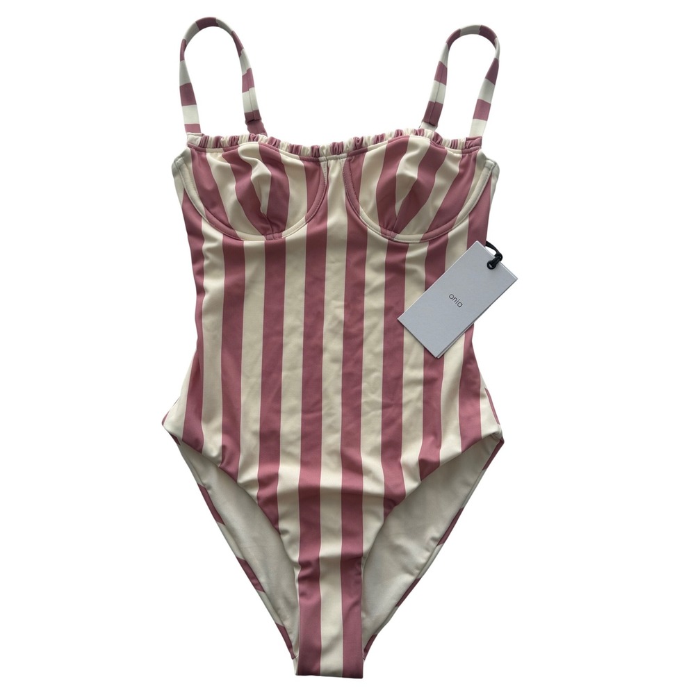 Onia Marilyn One Piece Swimsuit Rose Vanilla Striped Underwire XS WSO62-07OP